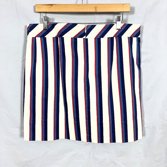 Brooks Brothers 346 Striped Mini Skirt Cotton Blend Cream Blue Red Women sz 12 - Picture 6 of 7